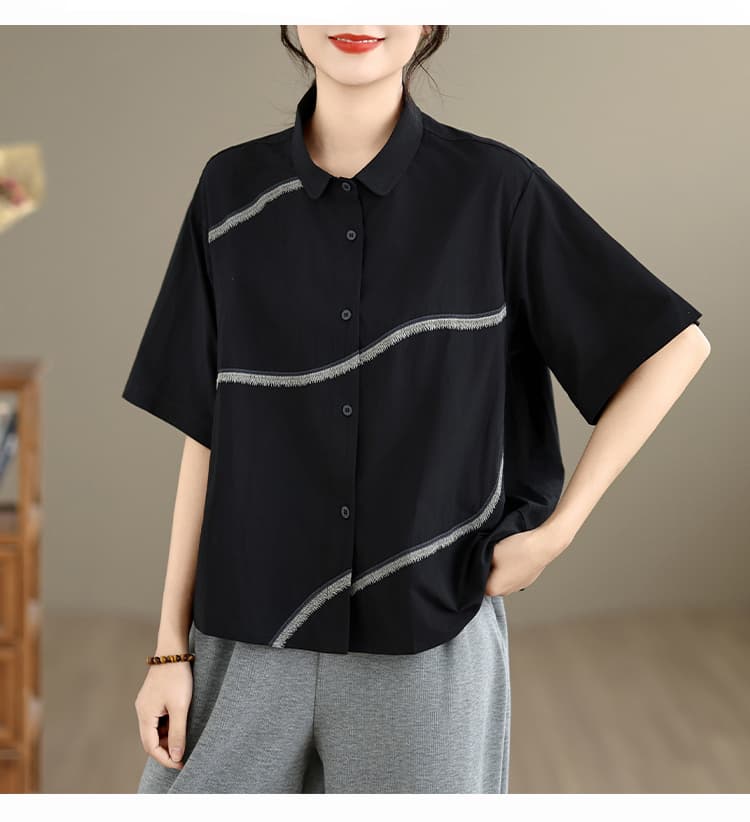 실사 대외 무역 유 싱글 할인 자수 캐주얼 반팔 셔츠 순면 화이트 빅 사이즈 루즈핏 슬림해 보이는 다용도 셔츠 상세 이미지 18