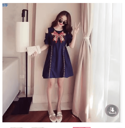 오프숄더 자수 나비 슬림해 보이는 민족 스타일 한 마디 임산부 큰 진자 드레스 이미지 2