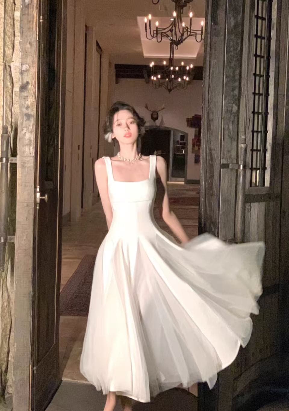 화이트 슬립 여성 드레스 새로운 망사 퍼프 요정 고급 센스 라이센스 치마 상세 이미지 7