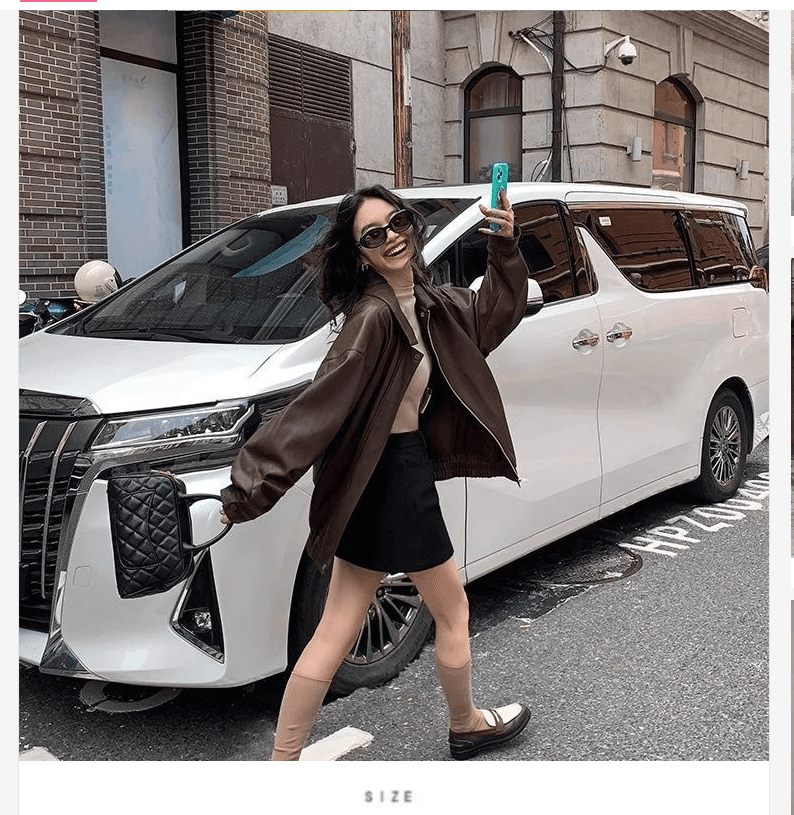 디자인 센스 레트로 문지르다 색상 마 오래된 폴로 칼라 가죽 재킷 재킷 상세 이미지 5