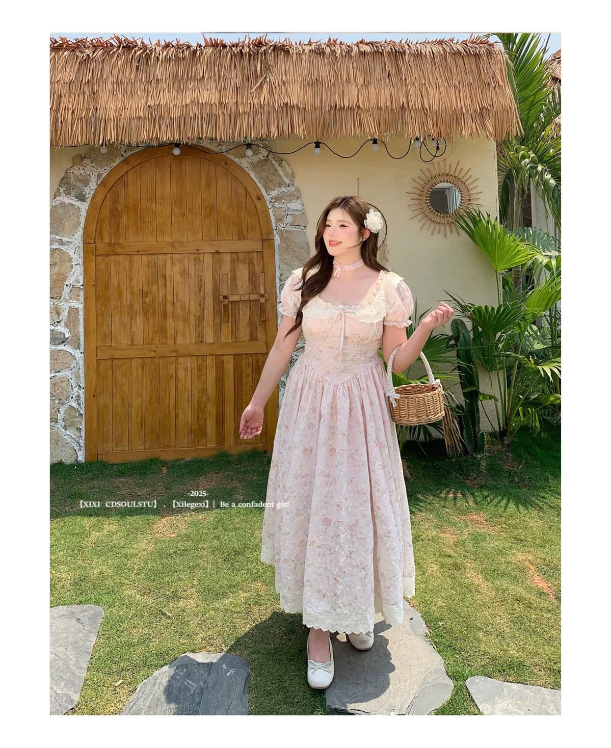 빅 사이즈 프랑스식 순수한 욕망 꽃무늬 거품 소매 여성 드레스 여름 지방 mm 슬림해 보이는 허리 수축 고급 센스 달콤함 롱 스커트 상세 이미지 5