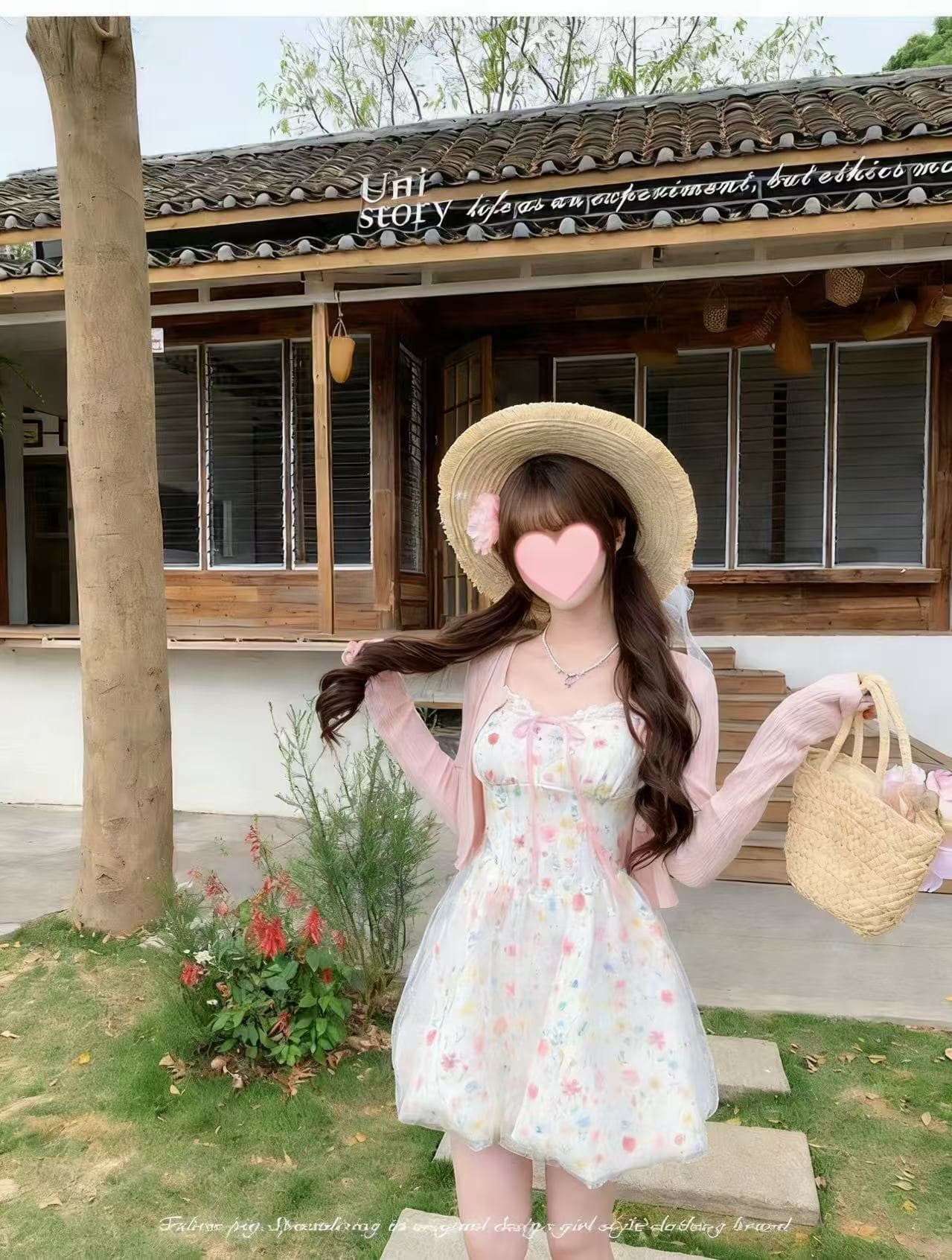 빅 사이즈 꽃 리플 달콤한 차 이른 봄 휴가 바람 요정 센스 자수 꽃무늬 슬립 마이크로 지방 표지 고기 드레스 한푸 이미지 2