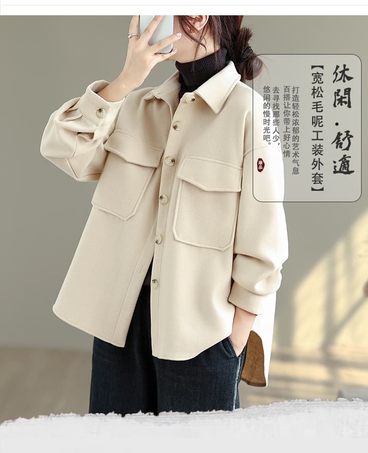 2026 봄 가을 신제품 일본과 한국 대외 무역 보온 폴로 칼라 긴팔 패션 재킷 폴로 칼라 주머니 디자이너 섹션 재킷 상세 이미지 1