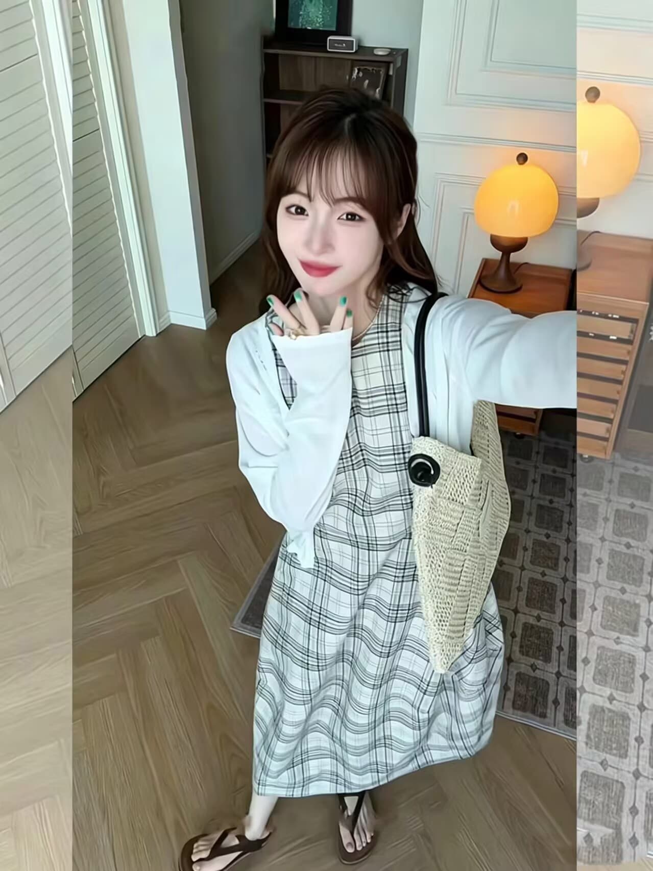 체크무늬 민소매 여성 드레스 봄 여름 2026 새로운 고급 센스 품격 허리 수축 롱 코트 조끼 스커트 상세 이미지 8