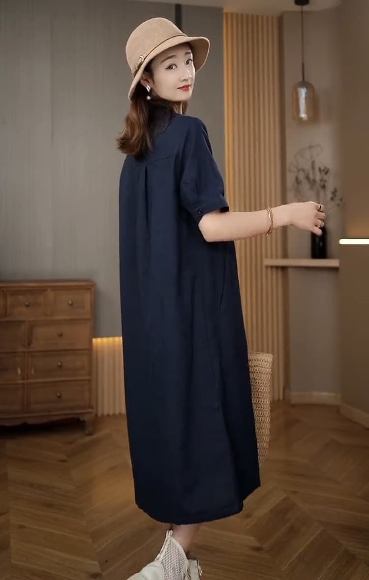 패션 품격 반팔 드레스 캐주얼 엄마 표지 배 연령 감소 다용도 루즈핏 스트레이트 중간 길이 스커트 상세 이미지 6