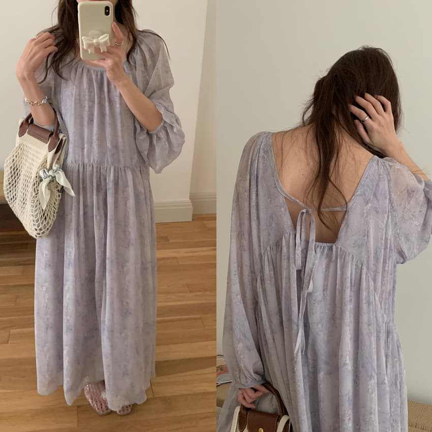 대 백리스 디자인 쉬폰 꽃무늬 루즈핏 롱 코트 드레스 요정 치마 통통한 여동생 입력하십시오. 이미지 3