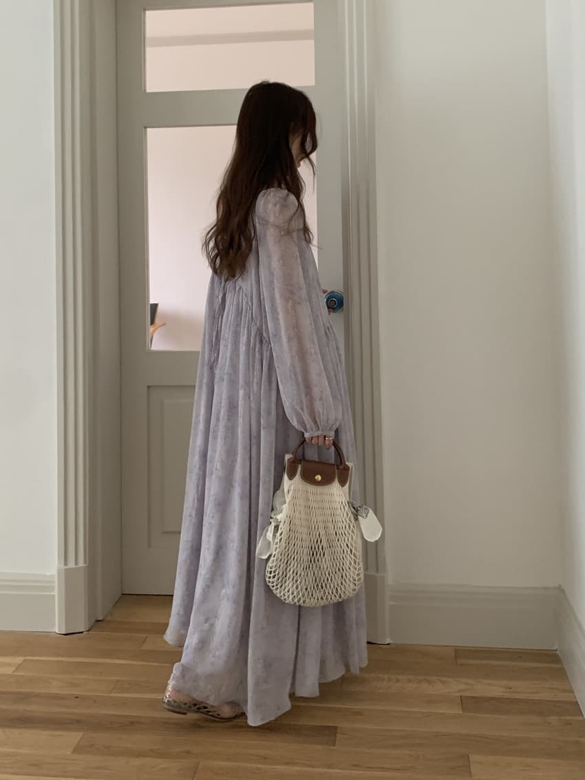 대 백리스 디자인 쉬폰 꽃무늬 루즈핏 롱 코트 드레스 요정 치마 통통한 여동생 입력하십시오. 상세 이미지 8