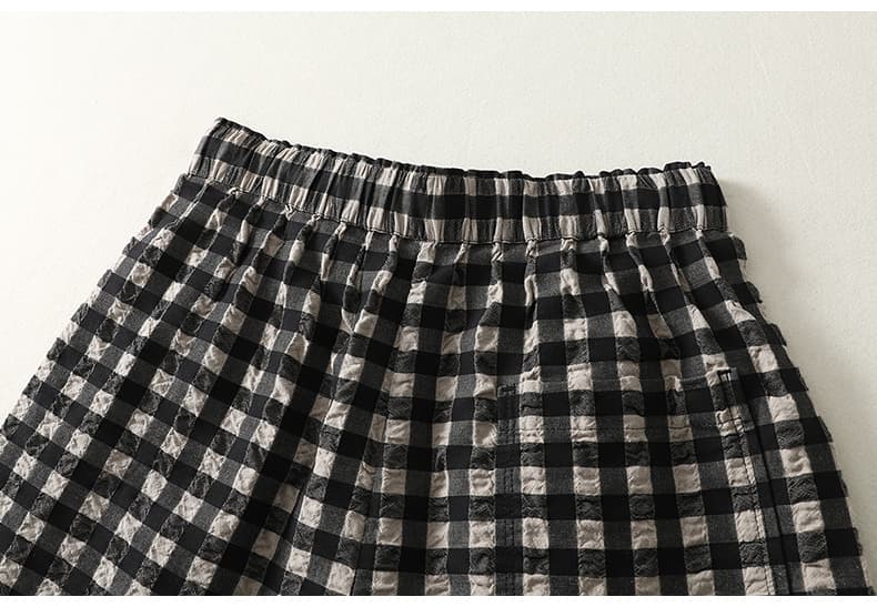 실사 루즈핏 캐주얼 체크무늬 허리밴드 펌프 로프 레트로 넓은 다리 길이 바지 상세 이미지 13