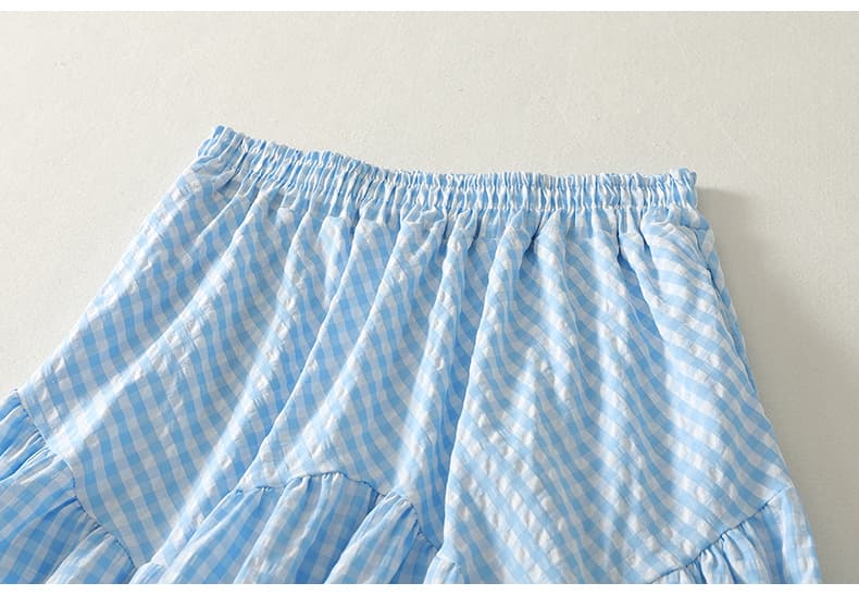 실사 한 부서 루즈핏 슬림해 보이는 파란색 체크무늬 반신 스커트 패치워크 치마 큰 진자 한 마디 롱 스커트 상세 이미지 11