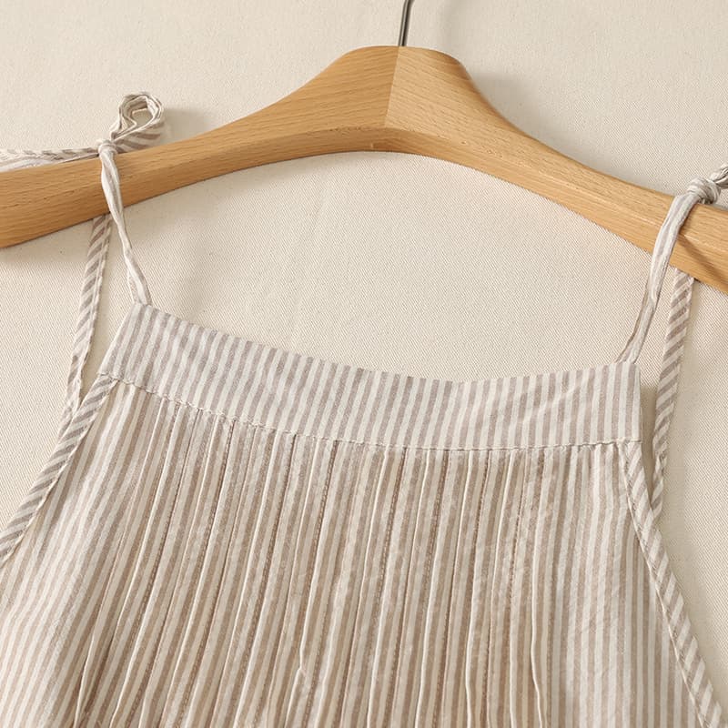 실사 아마 멜빵 스커트 수신 Pleat 프로필 모양 치마 이미지 3