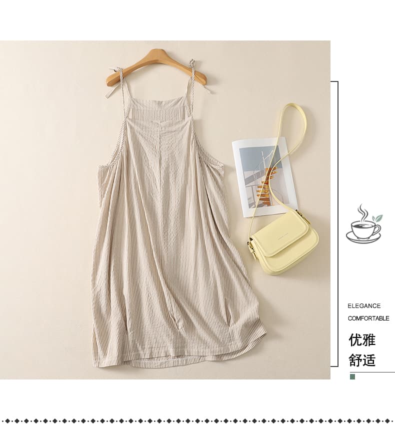 실사 아마 멜빵 스커트 수신 Pleat 프로필 모양 치마 상세 이미지 4
