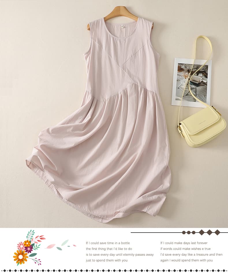 실사 새로운 프랑스식 품격 연령 감소 핑크색 휴가 바람 민소매 조끼 여성 드레스 상세 이미지 1