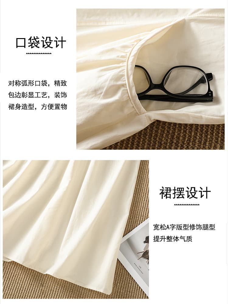 실사 라운드 넥 반팔 허리 수축 드레스 지방 mm 고급 디자인 센스 품격 슬림해 보이는 길다 치마 상세 이미지 4