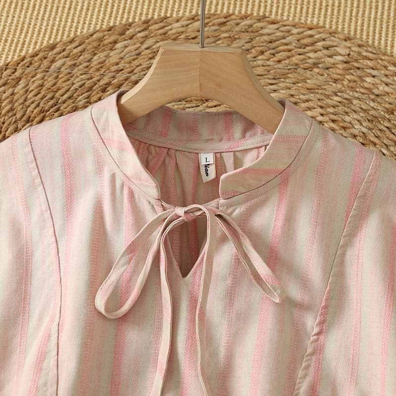 실사 휴가 바람 레이스업 드레스 문예 루즈핏 슬림해 보이는 반팔 여행 롱 스커트 이미지 4