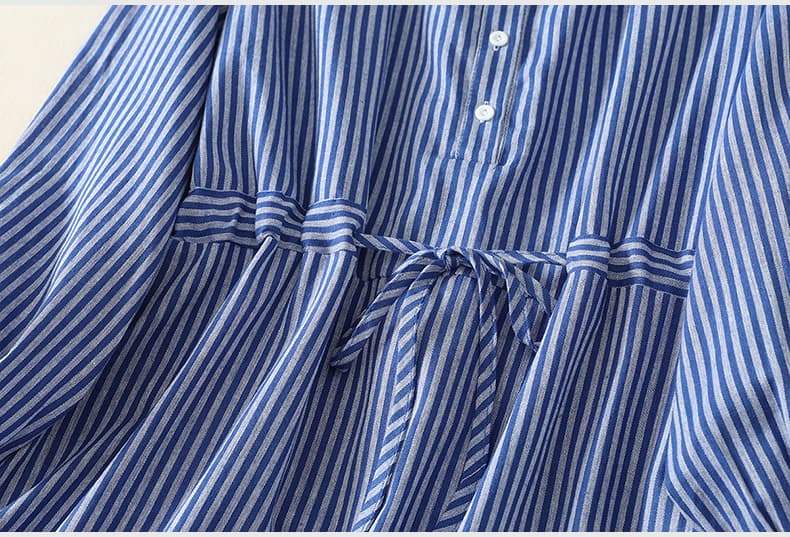 실사 고급 센스 로얄 자매 바람 프랑스식 슬림해 보이는 표지 배 연령 감소 품격 스트라이프 셔츠 드레스 상세 이미지 12