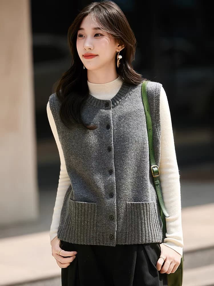 고급 양모 니트 조끼 여자 오픈 가디건 2025 새로운 스택 착용 만나는 인사이드 가져 가라. 민소매 스웨터 어깨 트렌디 이미지 3