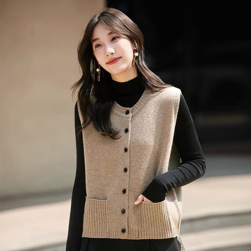 고급 양모 니트 조끼 여자 오픈 가디건 2025 새로운 스택 착용 만나는 인사이드 가져 가라. 민소매 스웨터 어깨 트렌디 상세 이미지 14