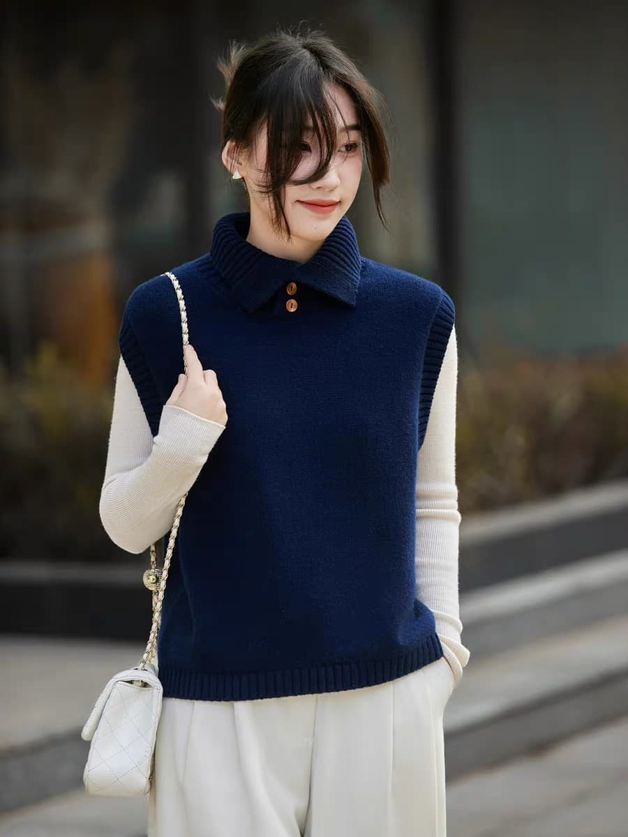겨울 터틀넥 양모 단색 베스트 다용도 민소매 미니멀리즘 맨위 캐주얼 세련된 스택 착용 조끼 편안함 이미지 3