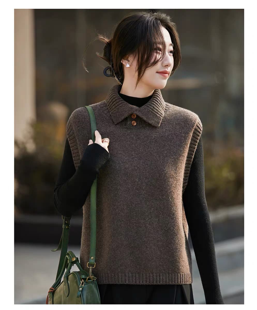 겨울 터틀넥 양모 단색 베스트 다용도 민소매 미니멀리즘 맨위 캐주얼 세련된 스택 착용 조끼 편안함 상세 이미지 7