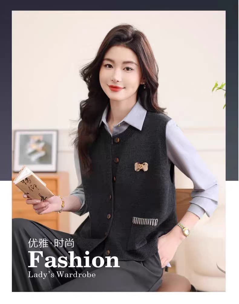 2026 새로운 민소매 니트 스웨터 조끼 여성 봄 가을 패션 연령 감소 어깨 스택 착용 폭발 만나는 베스트 외부 가져 가라. 상세 이미지 1