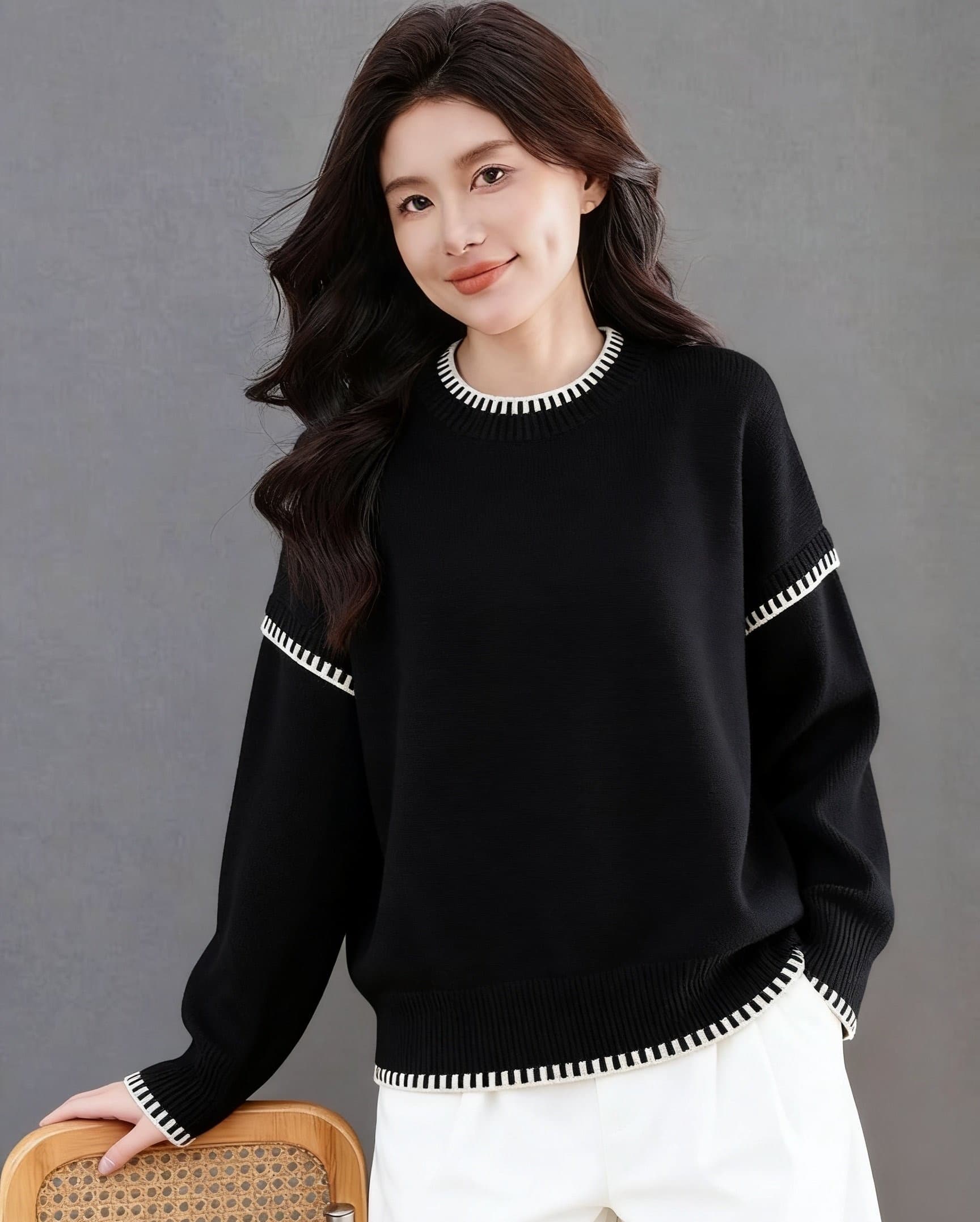 유럽 상품 고급 배색 라운드 넥 풀오버 맨위 스웨터 2026 겨울 디자인 센스 긴팔 패션 니트 스웨터 이미지 3