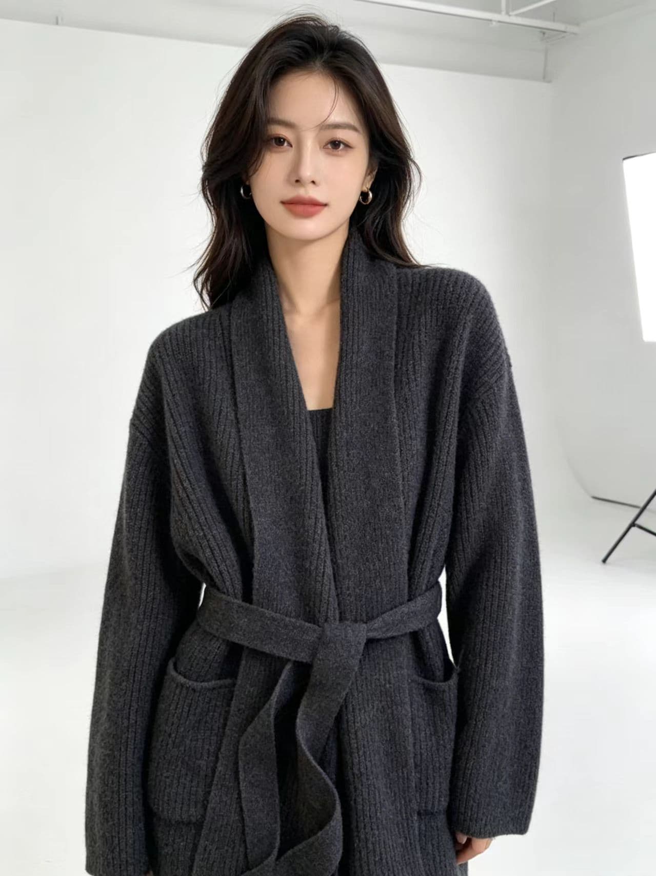 한 부서 스트랩 니트 오픈 가디건 여성 루즈핏 느긋한 바람 이른 가을 부드러운 찹쌀 스웨터 코트 슬림해 보이는 유럽 상품 품격 외부 가져 가라. 상세 이미지 4