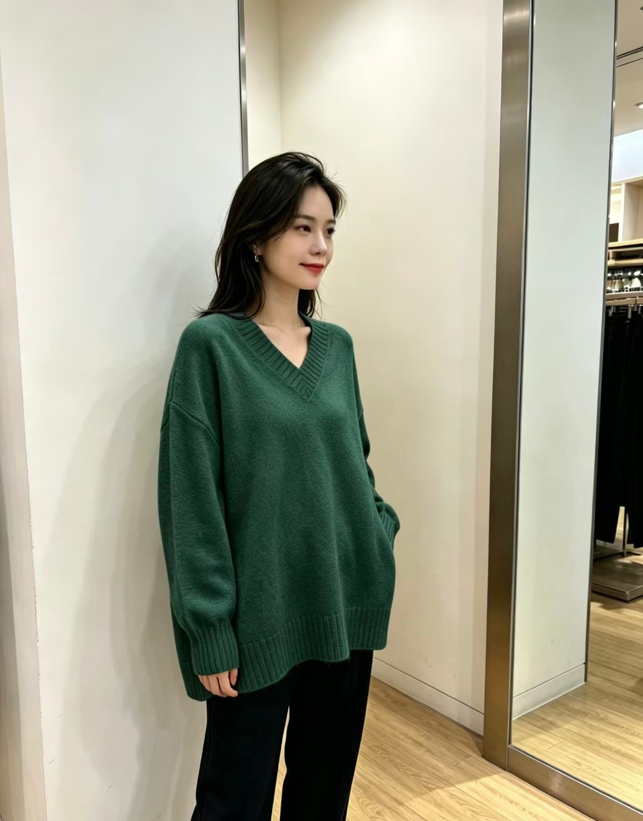 빅 사이즈 지방 mm 가을 겨울 새로운 V넥 루즈핏 미니멀리즘 가을 어깨 소매 풀오버 긴팔 맨위 스웨터 상세 이미지 10