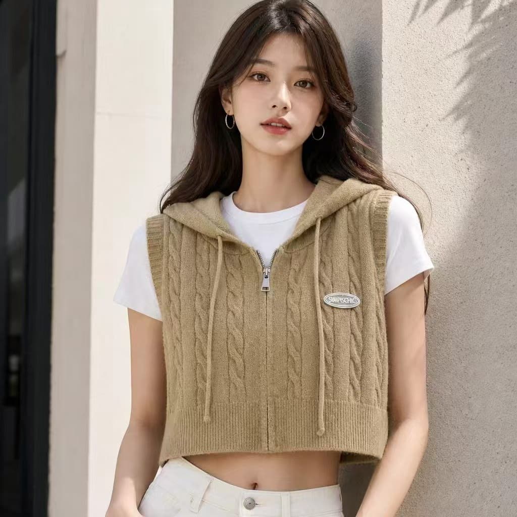 부드러운 찹쌀 두꺼운 후드 꽈배기 니트 베스트 조끼 여성 가을 겨울 새로운 부서 스택 착용 맨위