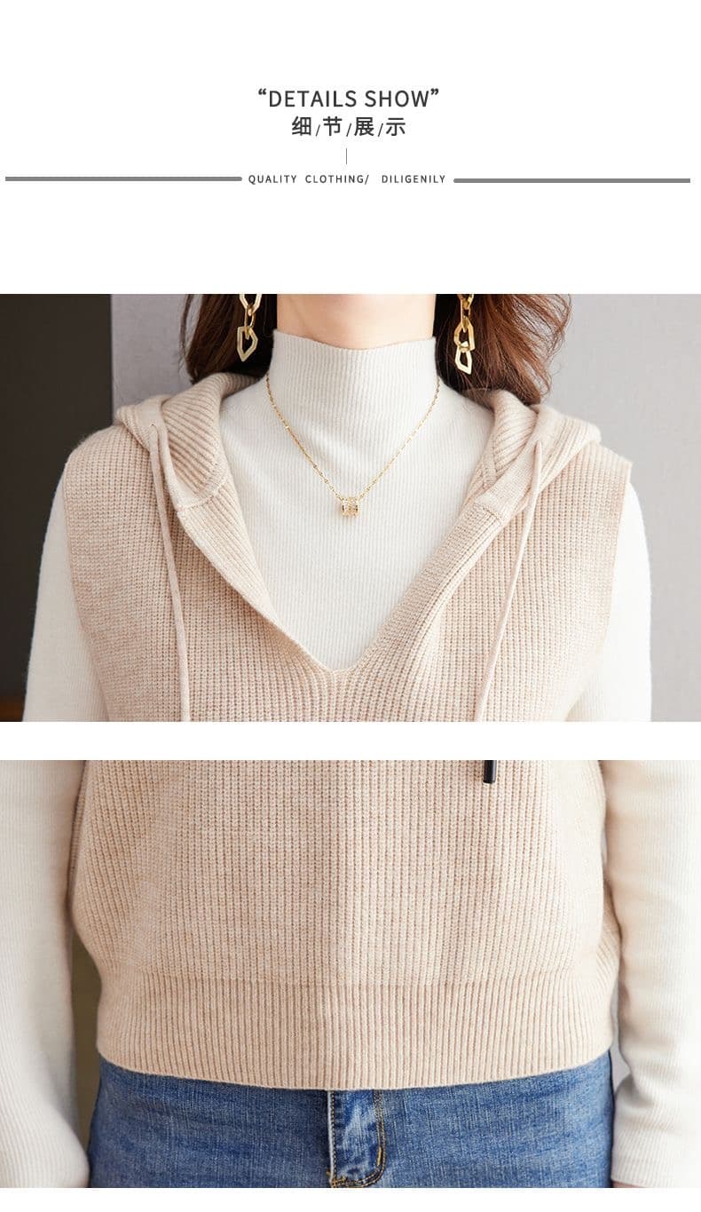 까마귀 민소매 베스트 조끼 여성 짧은 스웨터 기본 셔츠 재킷 루즈핏 하이웨이스트 작은 키 조끼 봄 가을 상세 이미지 17