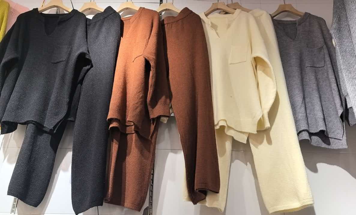 부드러운 부서 착용 가져 가라. 전체 집합 가을 겨울 새로운 고급 센스 패션 품격 스웨터 니트 와이드 레그 팬츠 투피스 슈트 이미지 2