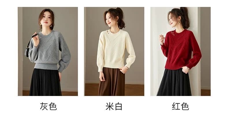 크리스마스 작은 심장 기계 비즈 박기 스웨터 여성 짧은 가을 겨울 2026 새로운 고급 센스 빨간색 루즈핏 니트 기본 셔츠 상세 이미지 10