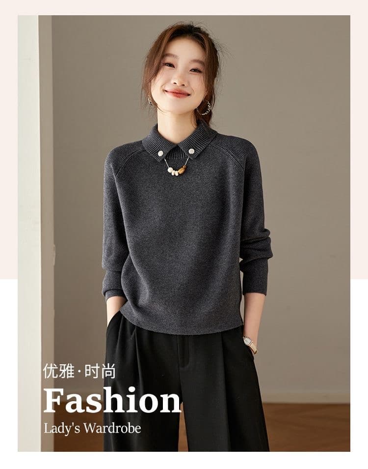 레트로 폴로 칼라 스웨터 여자 가을 겨울 루즈핏 슬림해 보이는 인사이드 가져 가라. 고급 센스 슈퍼 잘 생긴 연령 감소 베이비 칼라 니트 맨위 상세 이미지 5