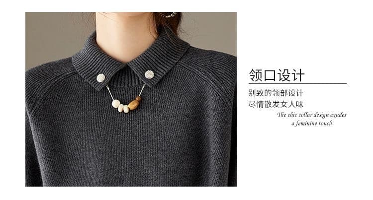 레트로 폴로 칼라 스웨터 여자 가을 겨울 루즈핏 슬림해 보이는 인사이드 가져 가라. 고급 센스 슈퍼 잘 생긴 연령 감소 베이비 칼라 니트 맨위 상세 이미지 8