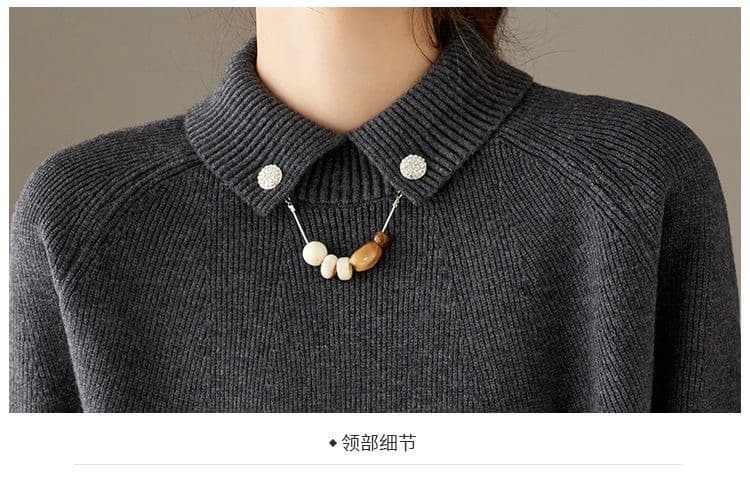레트로 폴로 칼라 스웨터 여자 가을 겨울 루즈핏 슬림해 보이는 인사이드 가져 가라. 고급 센스 슈퍼 잘 생긴 연령 감소 베이비 칼라 니트 맨위 상세 이미지 31