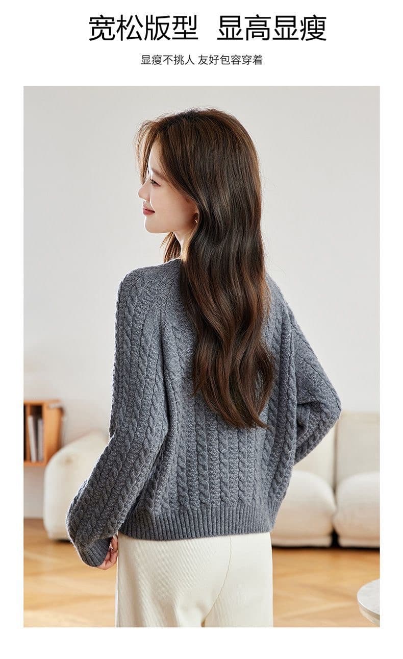 빨간색 꽈배기 라운드 넥 스웨터 여자 루즈핏 고급 센스 연령 감소 외국 가스 인사이드 가져 가라. 양모 니트 스웨터 맨위 상세 이미지 20