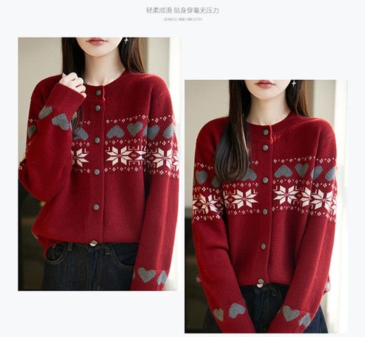 가을 겨울 빅 사이즈 여성 의류 쌀 화이트 하트 봄 폴로 칼라 카디건 여성 털 니트 스웨터 패션 달콤함 레트로 스웨터 상세 이미지 14