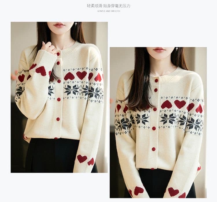 가을 겨울 빅 사이즈 여성 의류 쌀 화이트 하트 봄 폴로 칼라 카디건 여성 털 니트 스웨터 패션 달콤함 레트로 스웨터 상세 이미지 17