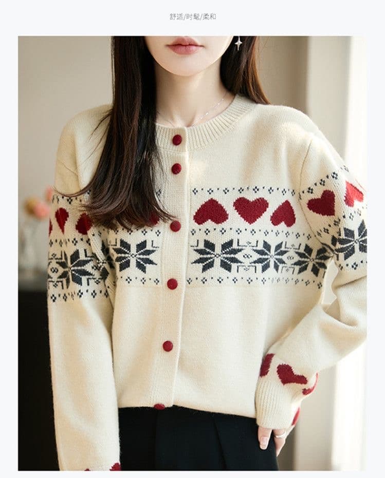 가을 겨울 빅 사이즈 여성 의류 쌀 화이트 하트 봄 폴로 칼라 카디건 여성 털 니트 스웨터 패션 달콤함 레트로 스웨터 상세 이미지 18