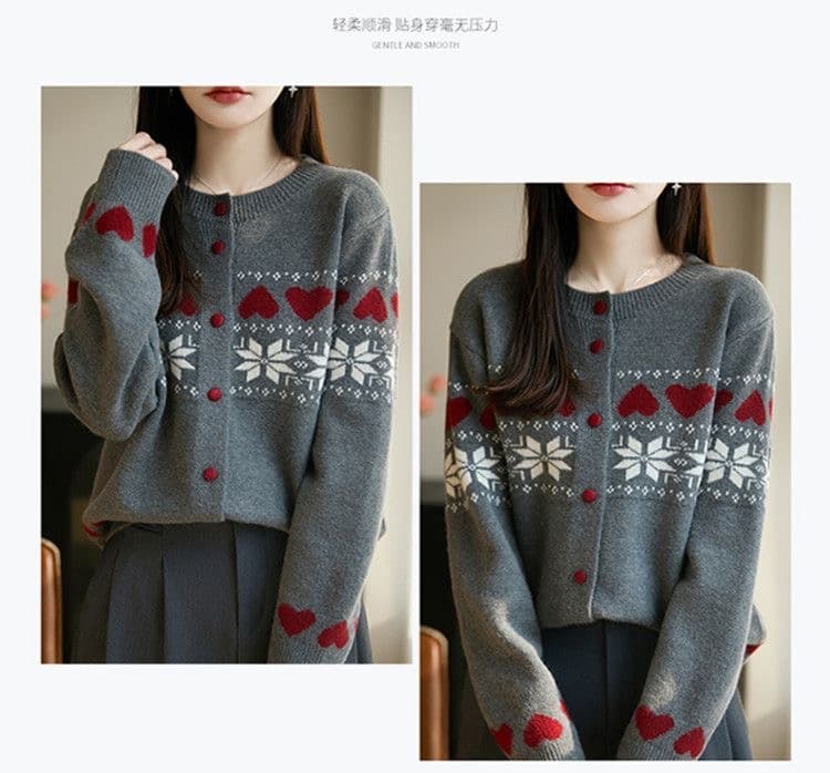 가을 겨울 빅 사이즈 여성 의류 쌀 화이트 하트 봄 폴로 칼라 카디건 여성 털 니트 스웨터 패션 달콤함 레트로 스웨터 상세 이미지 20