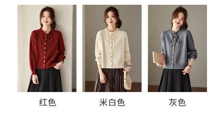 한 부서 연꽃 잎 레이스업 양모 니트 스웨터 오픈 가디건 새로운 스웨터 품격 가을 겨울 맨위 상세 이미지 13
