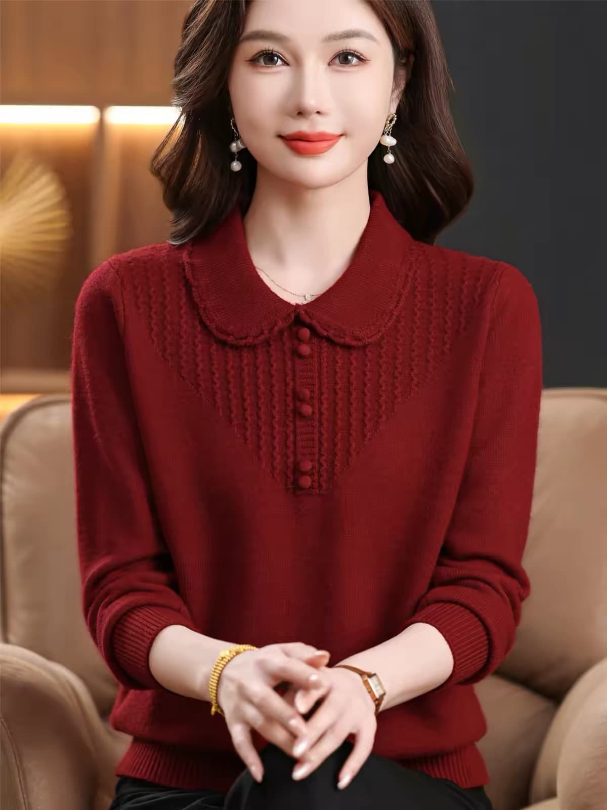가을 의상 폴로 칼라 외출용 니트 스웨터 중노년 여성 빅 사이즈 스웨터 인사이드 가져 가라. 겨울 의류 두꺼운 인사이드 가져 가라. 기본 셔츠 이미지 2