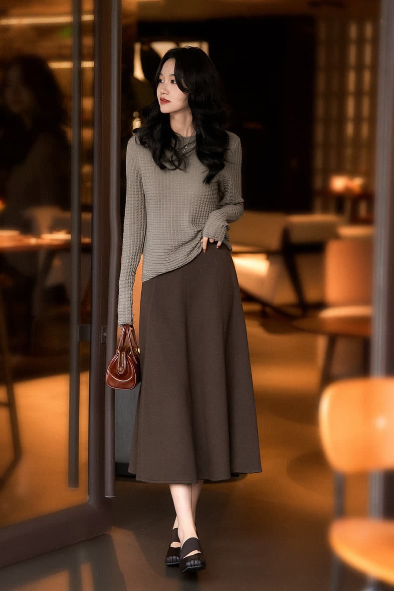 프랑스식 고급 익스트림 제인 바람 라운드 넥 약화 된 털 니트 스웨터 인사이드 가져 가라. 여성 긴 소매 얇은 슬림해 보이는 다용도 만나는 빛 요리 한 바람 상세 이미지 10