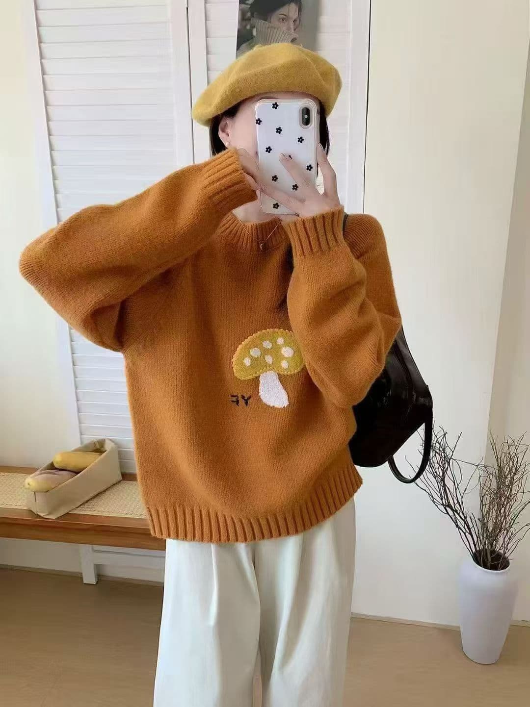 가을 겨울 한 부서 미니멀리즘 루즈핏 디자인 섹션 연령 감소 부드러운 찹쌀 삽입 어깨 소매 니트 라운드 넥 풀오버 만나는 맨위 이미지 2