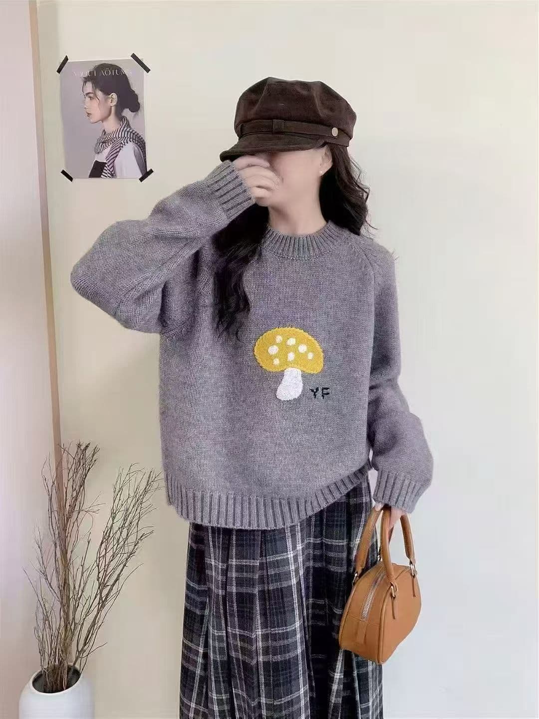 가을 겨울 한 부서 미니멀리즘 루즈핏 디자인 섹션 연령 감소 부드러운 찹쌀 삽입 어깨 소매 니트 라운드 넥 풀오버 만나는 맨위 상세 이미지 5