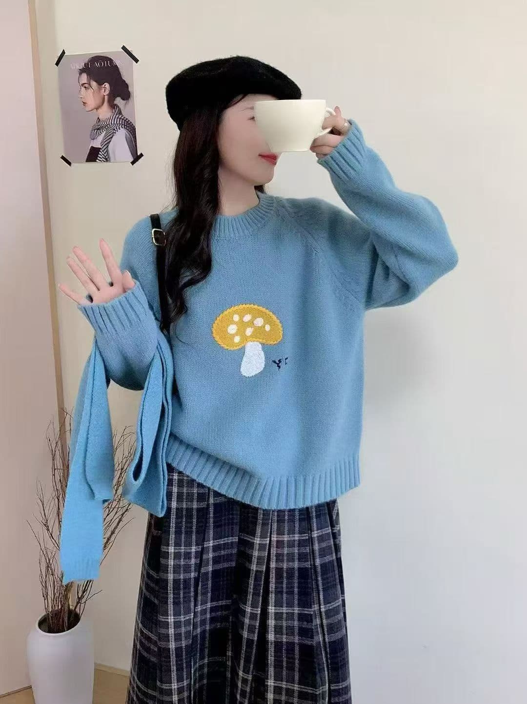 가을 겨울 한 부서 미니멀리즘 루즈핏 디자인 섹션 연령 감소 부드러운 찹쌀 삽입 어깨 소매 니트 라운드 넥 풀오버 만나는 맨위 상세 이미지 8