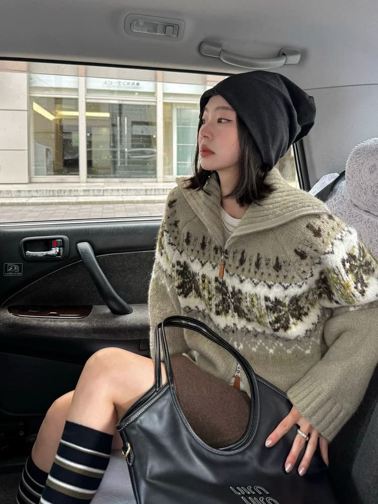 레트로 공정한 섬 터틀넥 긴팔 두꺼운 스웨터 여성 코트 초 겨울 루즈핏 느긋한 바람 외출용 니트 오픈 가디건 맨위 상세 이미지 7