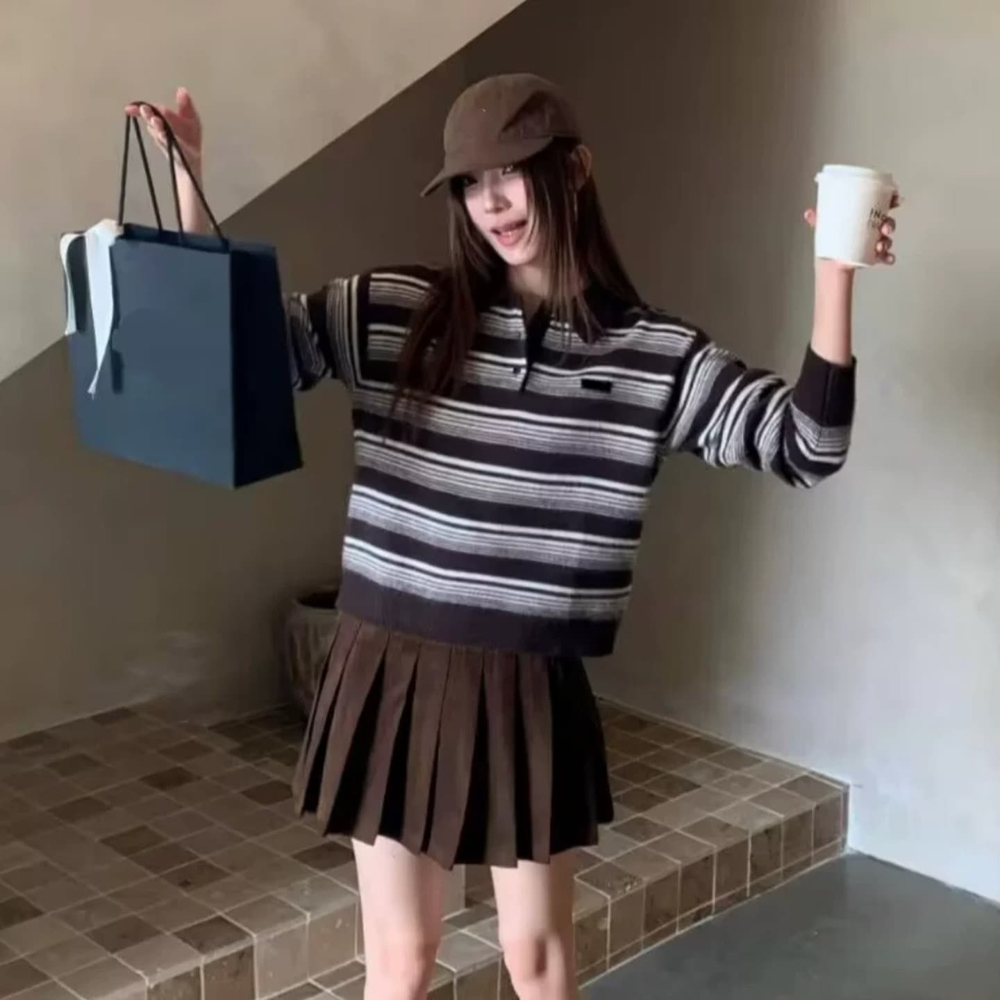 이른 가을 폴로 칼라 스트라이프 레트로 아메리칸 품격 니트 스웨터 긴팔 스웨터 상세 이미지 14