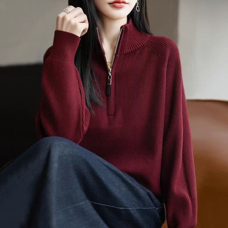 가을 의상 지퍼 터틀넥 니트 기본 셔츠 여성 새로운 봄 가을 맨위 외국 가스 빅 사이즈 여성 의류 가을 겨울 스웨터 이미지 5