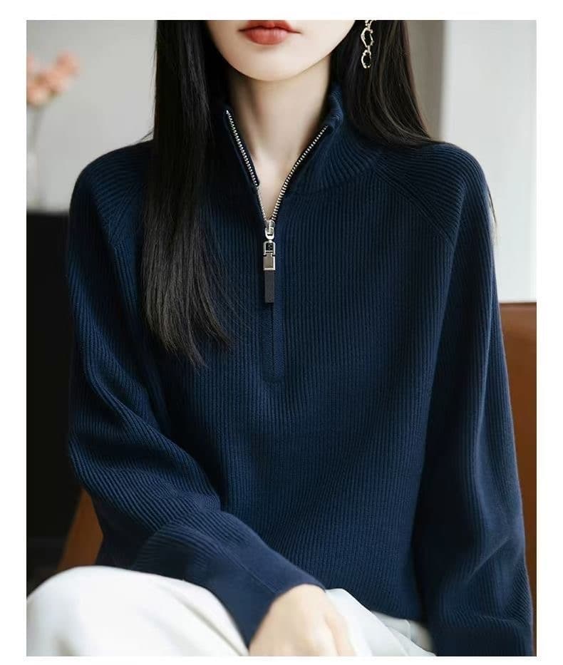 가을 의상 지퍼 터틀넥 니트 기본 셔츠 여성 새로운 봄 가을 맨위 외국 가스 빅 사이즈 여성 의류 가을 겨울 스웨터 상세 이미지 16