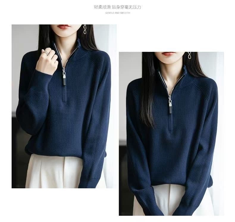 가을 의상 지퍼 터틀넥 니트 기본 셔츠 여성 새로운 봄 가을 맨위 외국 가스 빅 사이즈 여성 의류 가을 겨울 스웨터 상세 이미지 17